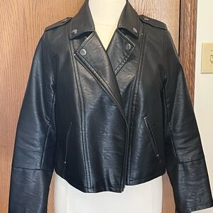 Eloquii Women's Black Leather Moto Jacket